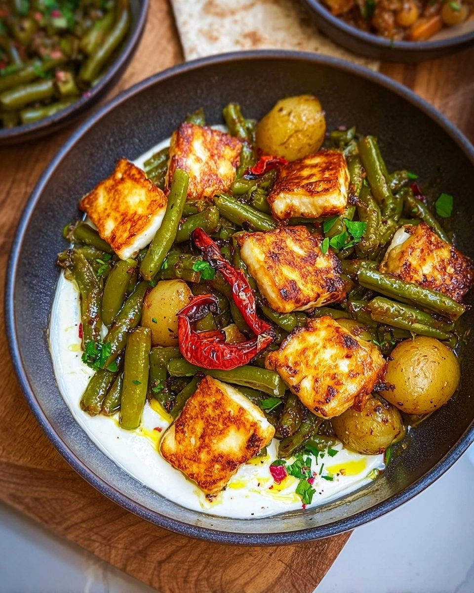 Buschbohnen-Kartoffel Pfanne & Halloumi