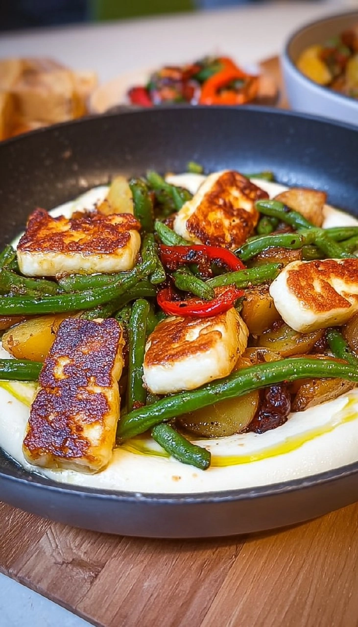 Buschbohnen-Kartoffel Pfanne & Halloumi