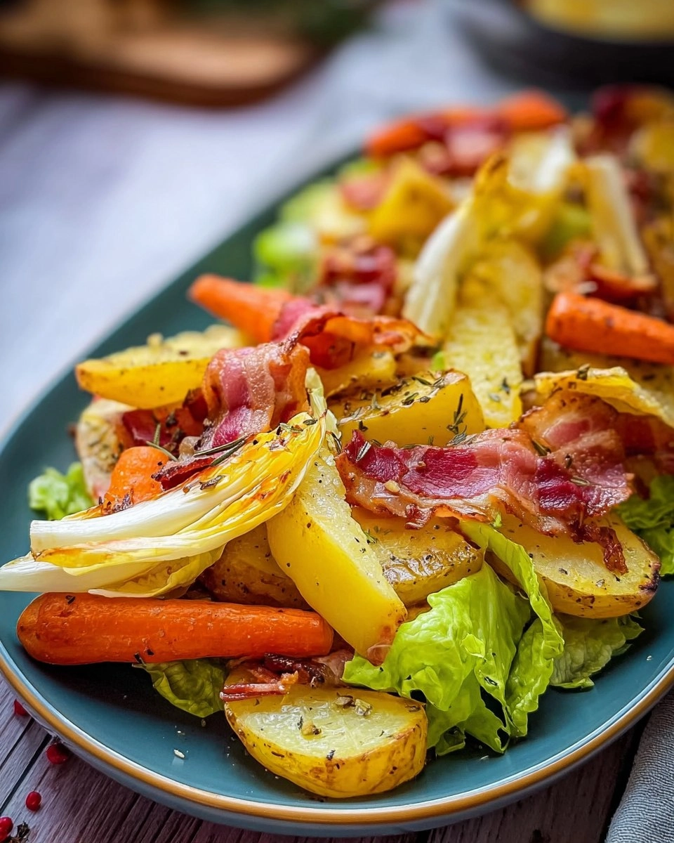 Ofenkartoffeln mit Speck, Endivie, Möhren & Pastinaken