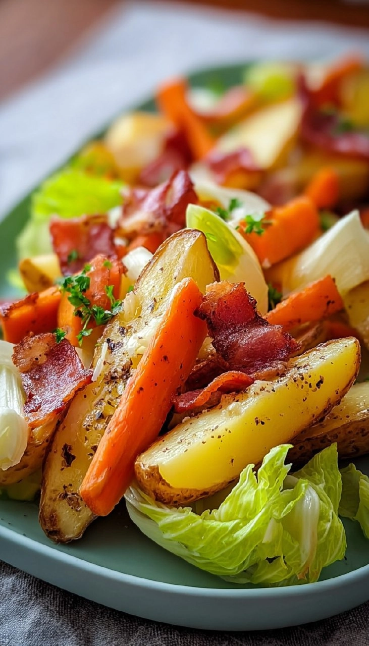 Ofenkartoffeln mit Speck, Endivie, Möhren & Pastinaken