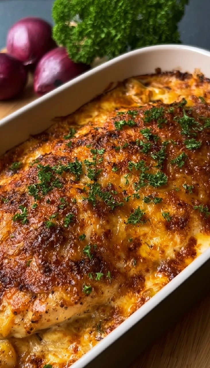 Zwiebel-Sahne-Hähnchen aus dem Ofen