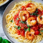 Knoblauch-Garnelen-auf-Spaghetti-mit-Tomatensauce-Rezept