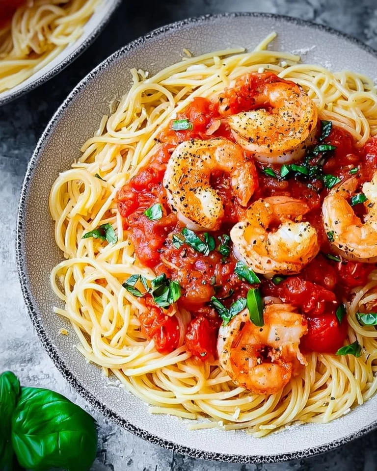 Knoblauch-Garnelen-auf-Spaghetti-mit-Tomatensauce-Rezept
